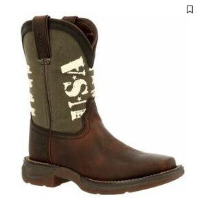 Durango Lil’ Rebel USA Flag Brown Green leather USA Cowboy western Boots 8 mens